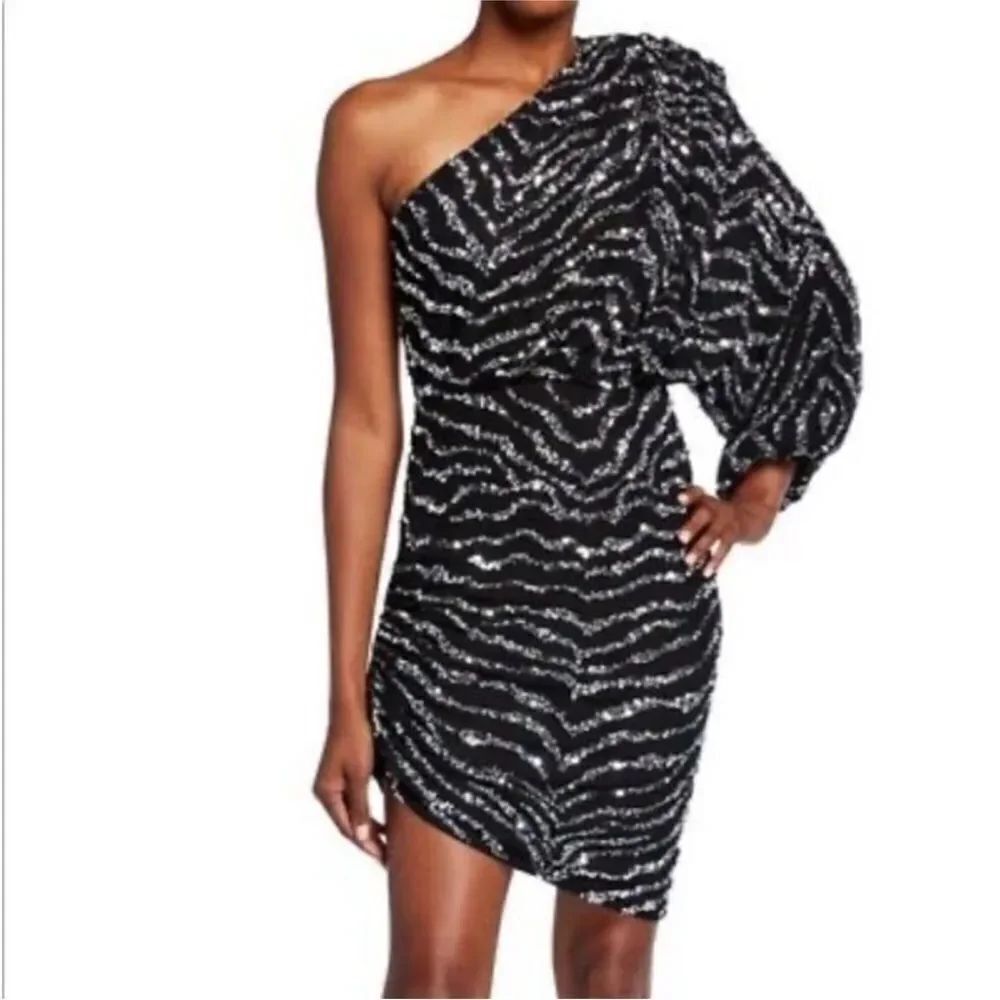 Jay Godfrey one shoulder ruched sequin embellished mini dress, US2
